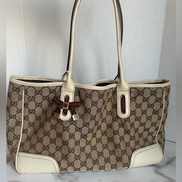 Authentic GUCCI Princy Web Sherry Line Canvas Leather Tote w/COA - Picture 3 of 12